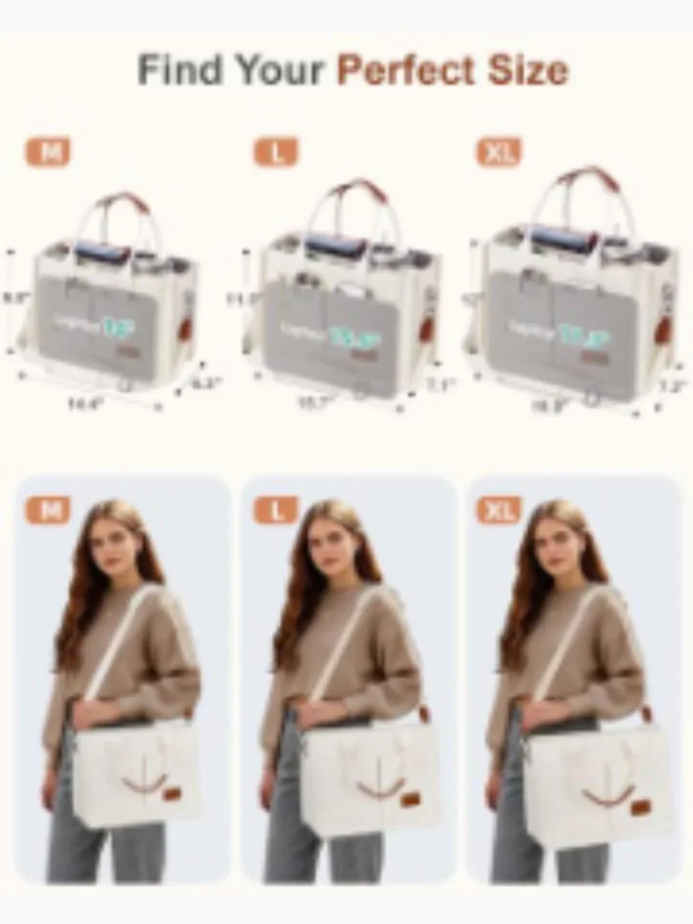 Canvas Tote Bag with Zipper Closure and Multiple Compartments for Work College